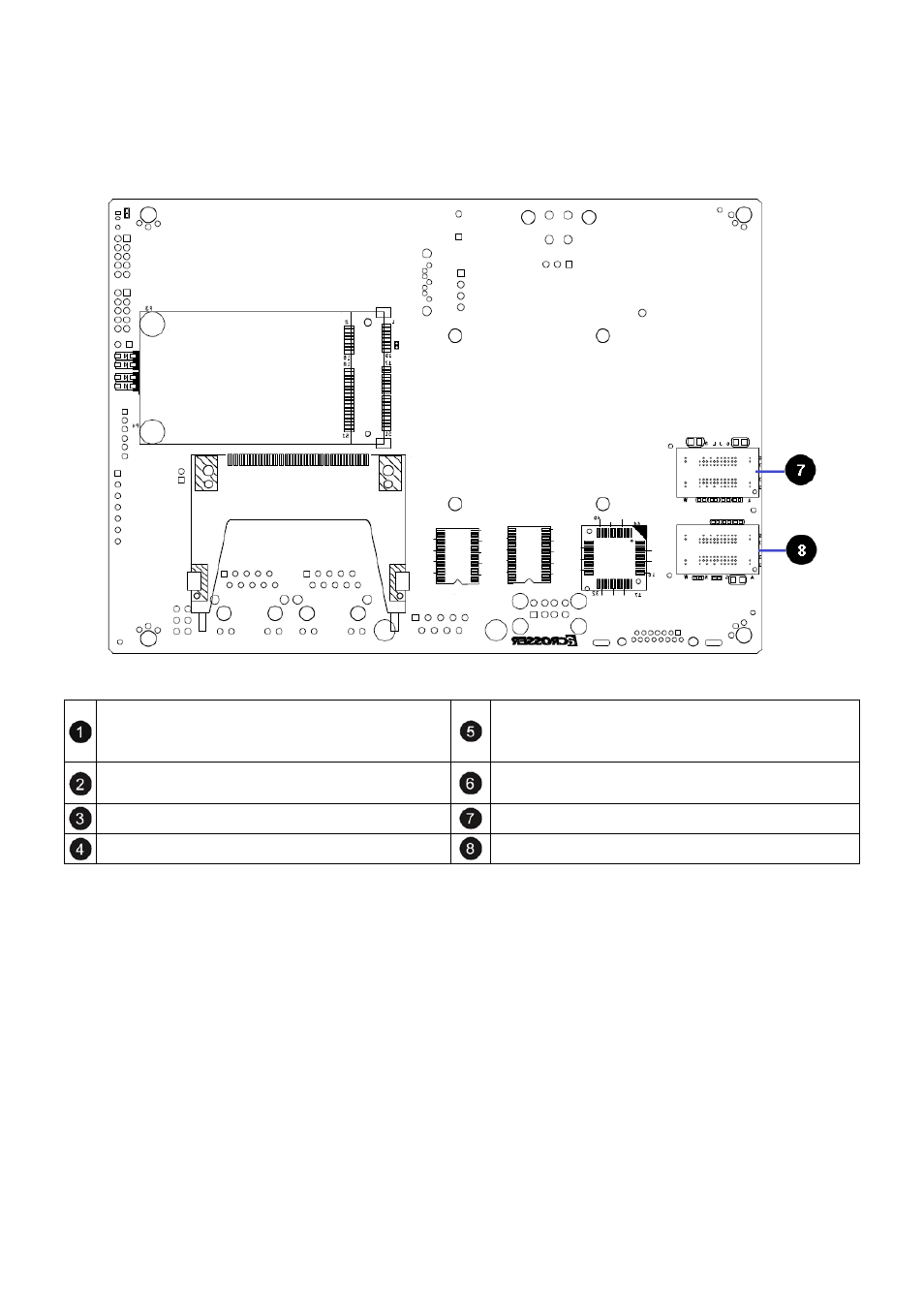 Lan1, Intel pch e20g, Lan2 | Ddr2-800 / dram3, Ddr2-800 / dram4, Ddr2-800 / dram1, Ddr2-800 / dram2, Mainboard illustration (bottom side) | Acrosser AR-B6051 User Manual | Page 7 / 55