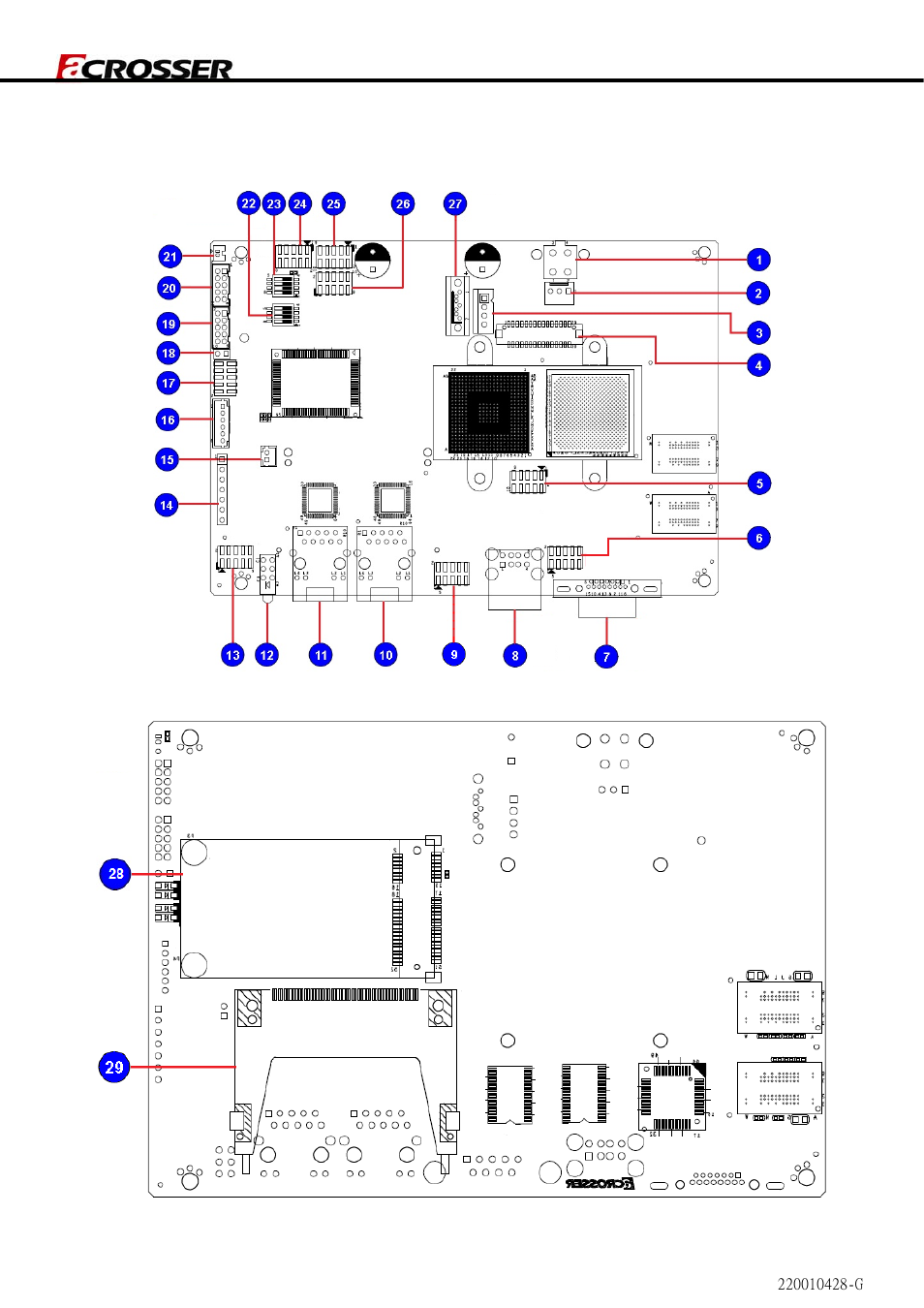 Locations of io ports & jumper settings definition | Acrosser AR-B6051 User Manual | Page 2 / 8