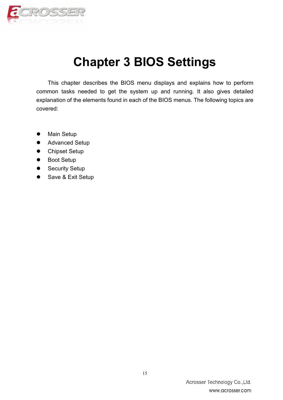 Chapter 3 bios settings | Acrosser AMB-IH61T3 (Mini-ITX) User Manual | Page 15 / 45