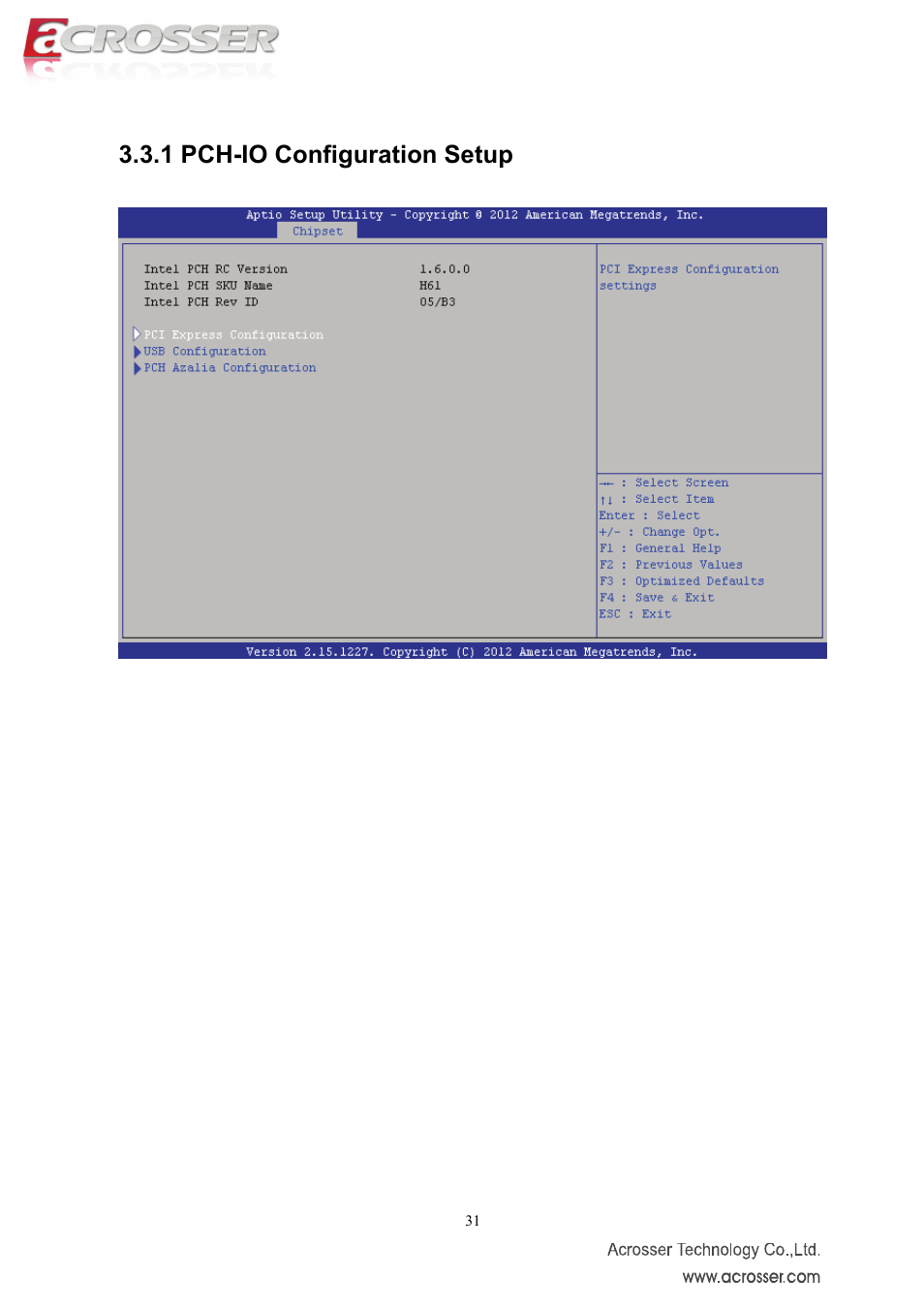 1 pch-io configuration setup | Acrosser AMB-IH61T3 (Mini-ITX) User Manual | Page 31 / 45