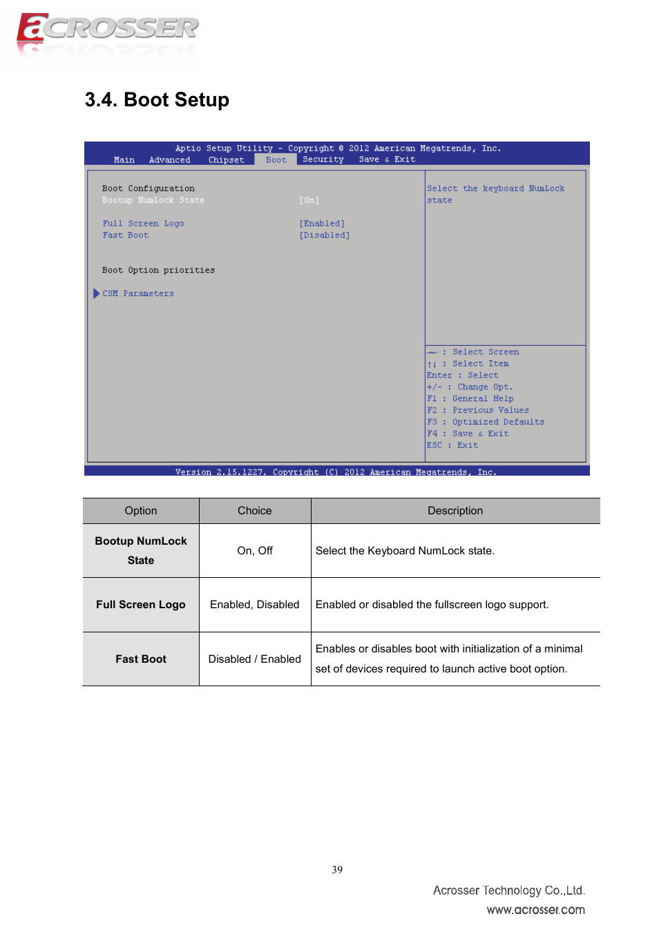 Boot setup, Fast boot | Acrosser AMB-IH61T3 (Mini-ITX) User Manual | Page 39 / 45