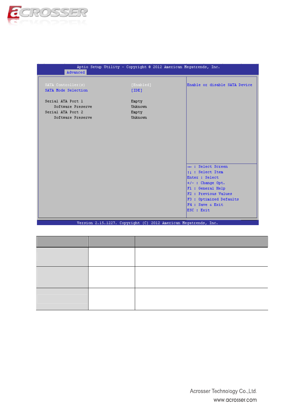 Sata configuration setup, Sata controller, Sata mode selection | Serial ata port 1/2 | Acrosser AMB-IH61T3 (Mini-ITX) User Manual | Page 23 / 45