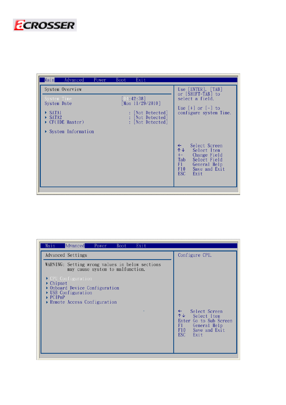Bios setting, Main (system overview), Advanced (advanced settings) | Acrosser AR-N6000 User Manual | Page 22 / 28