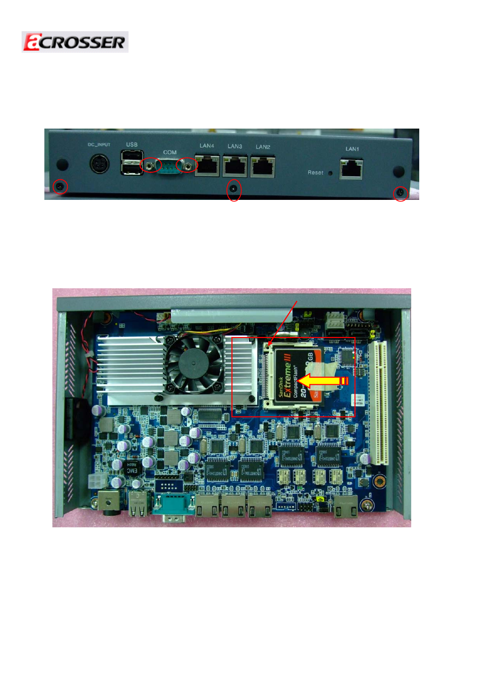 Cf card installation, Procedures of assembly/disassembly, Insert | Acrosser AR-N6000 User Manual | Page 7 / 28