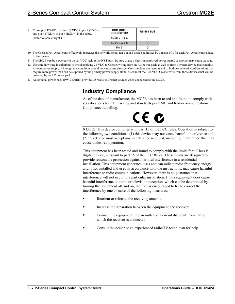Industry compliance, Series compact control system crestron mc2e | Crestron electronic Crestron MC2E User Manual | Page 12 / 32