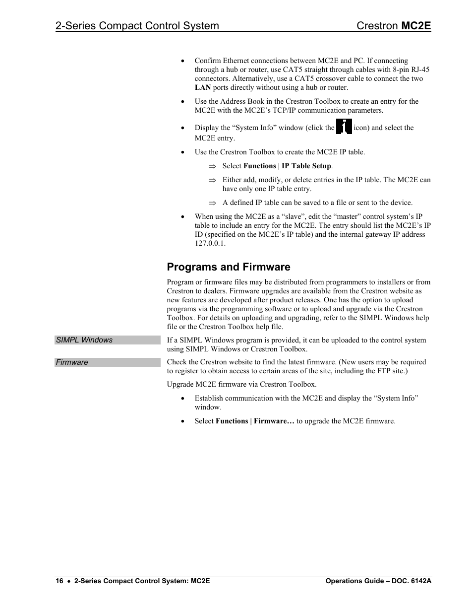 Programs and firmware, Series compact control system crestron mc2e | Crestron electronic Crestron MC2E User Manual | Page 20 / 32