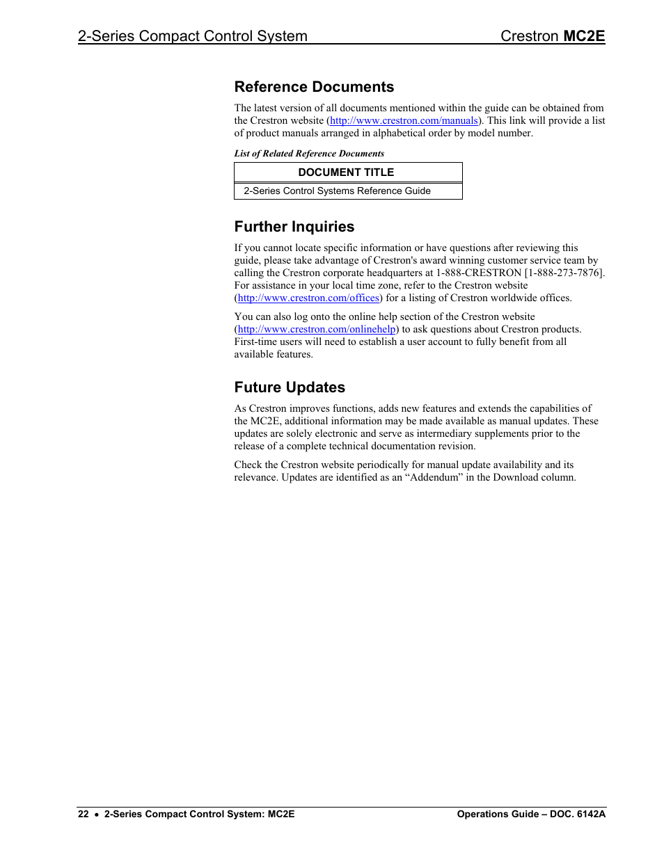 Reference documents, Further inquiries, Future updates | Series compact control system crestron mc2e | Crestron electronic Crestron MC2E User Manual | Page 26 / 32