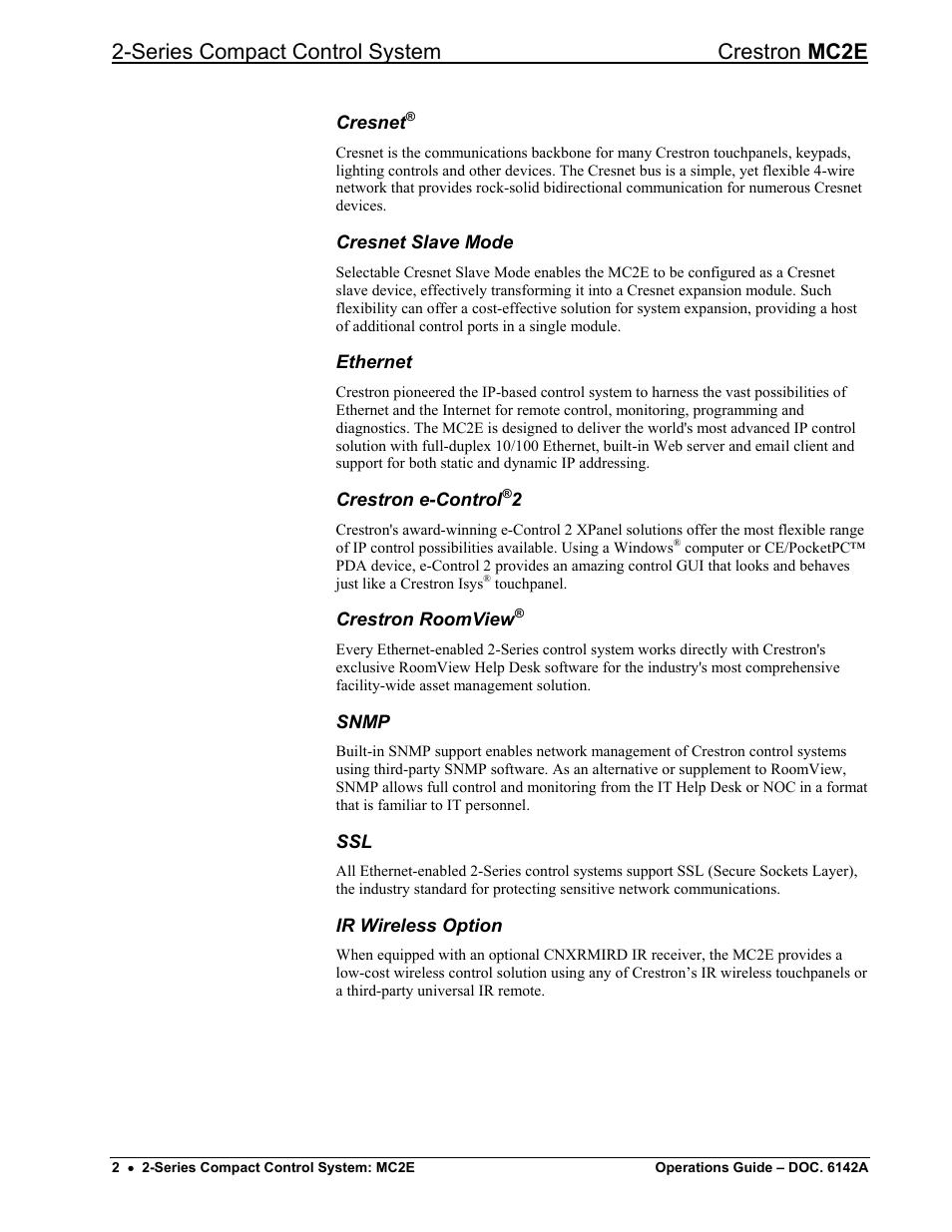 Series compact control system crestron mc2e | Crestron electronic Crestron MC2E User Manual | Page 6 / 32