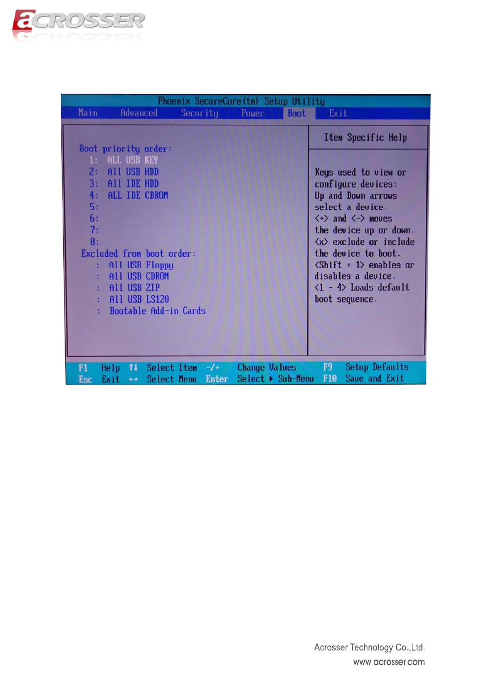 Boot setup | Acrosser AND-D525N2 User Manual | Page 36 / 38