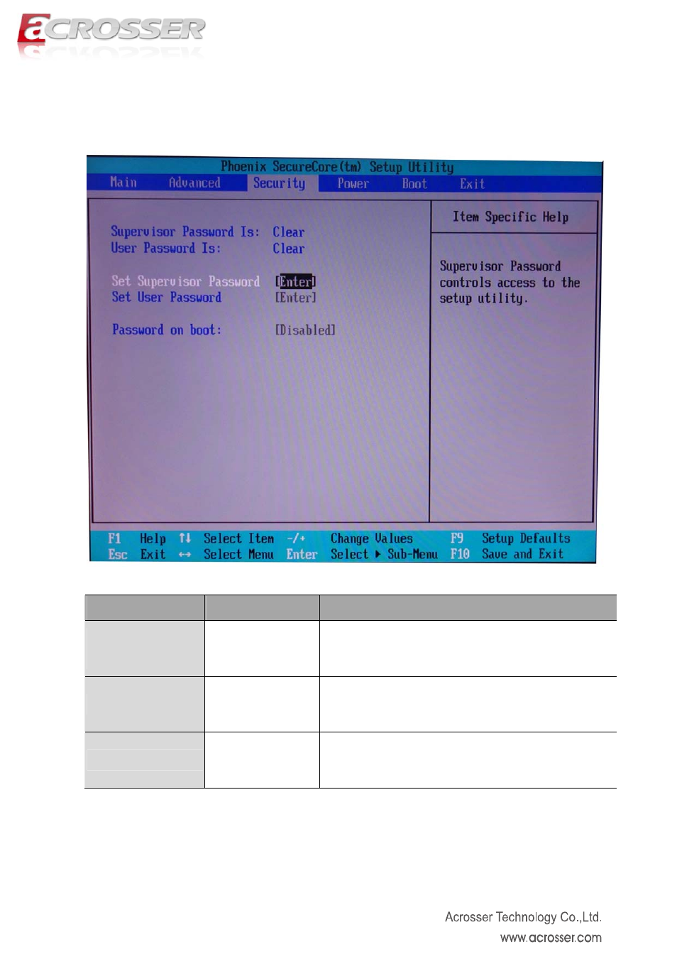 Security setup | Acrosser AND-D525N2 User Manual | Page 26 / 30