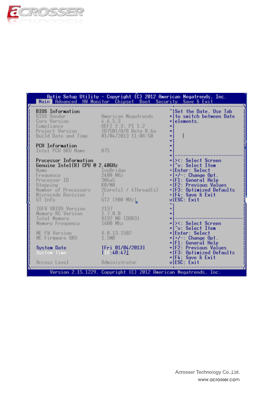 Main setup | Acrosser ANR-IB75N1/A/B User Manual | Page 18 / 60