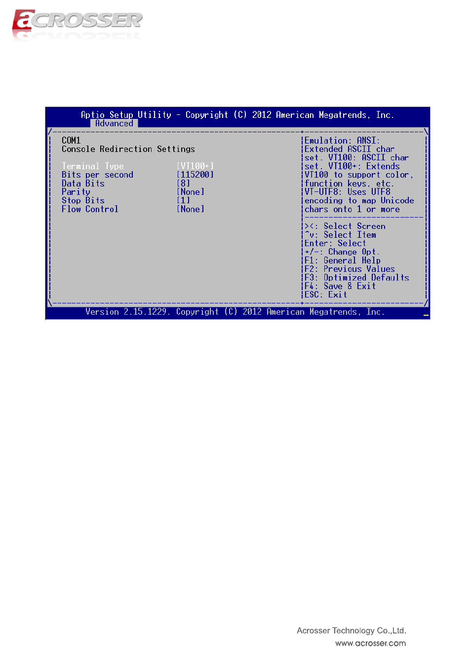 Console redirection settings | Acrosser ANR-IB75N1/A/B User Manual | Page 26 / 60