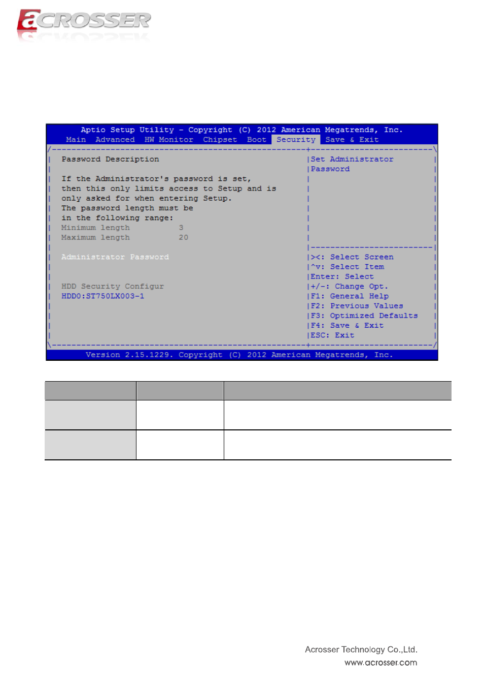 Security setup | Acrosser ANR-IH61N1/A/B User Manual | Page 47 / 73