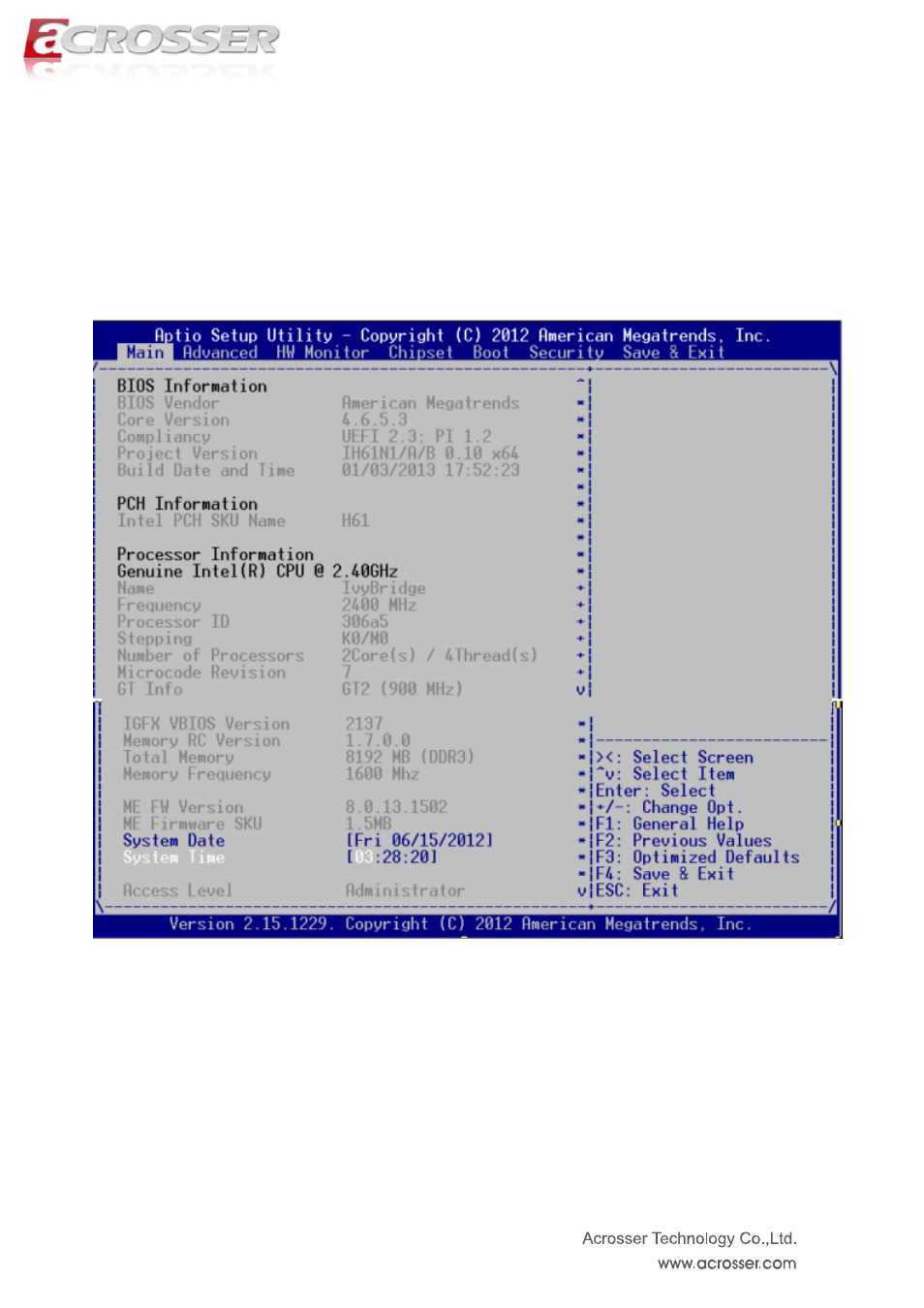 Main setup | Acrosser ANR-IH61N1/A/B User Manual | Page 17 / 57