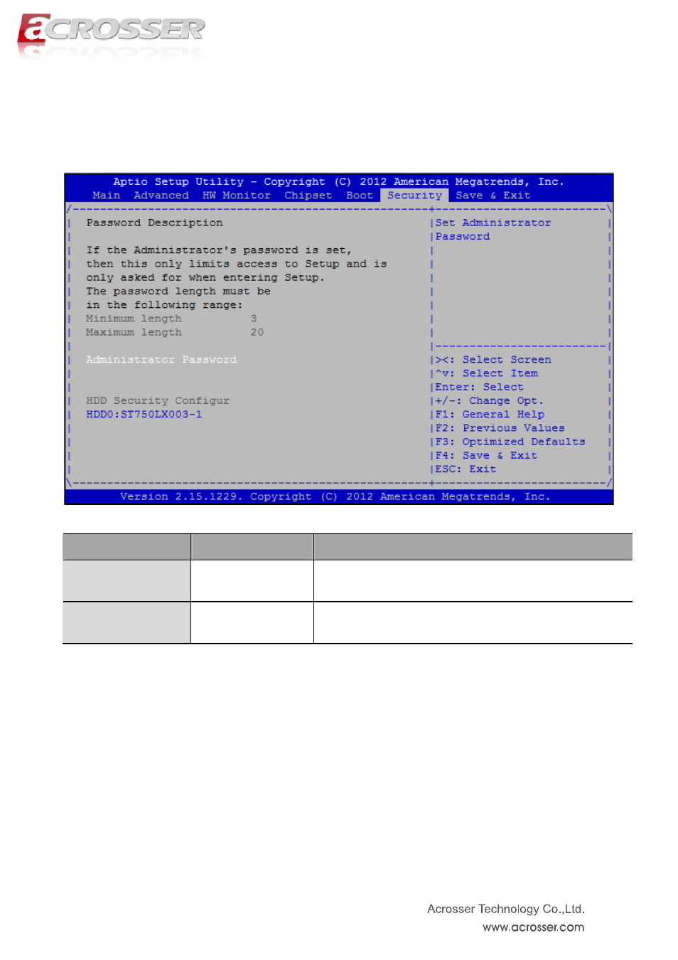 Security setup | Acrosser ANR-IH61N1/A/B User Manual | Page 31 / 57