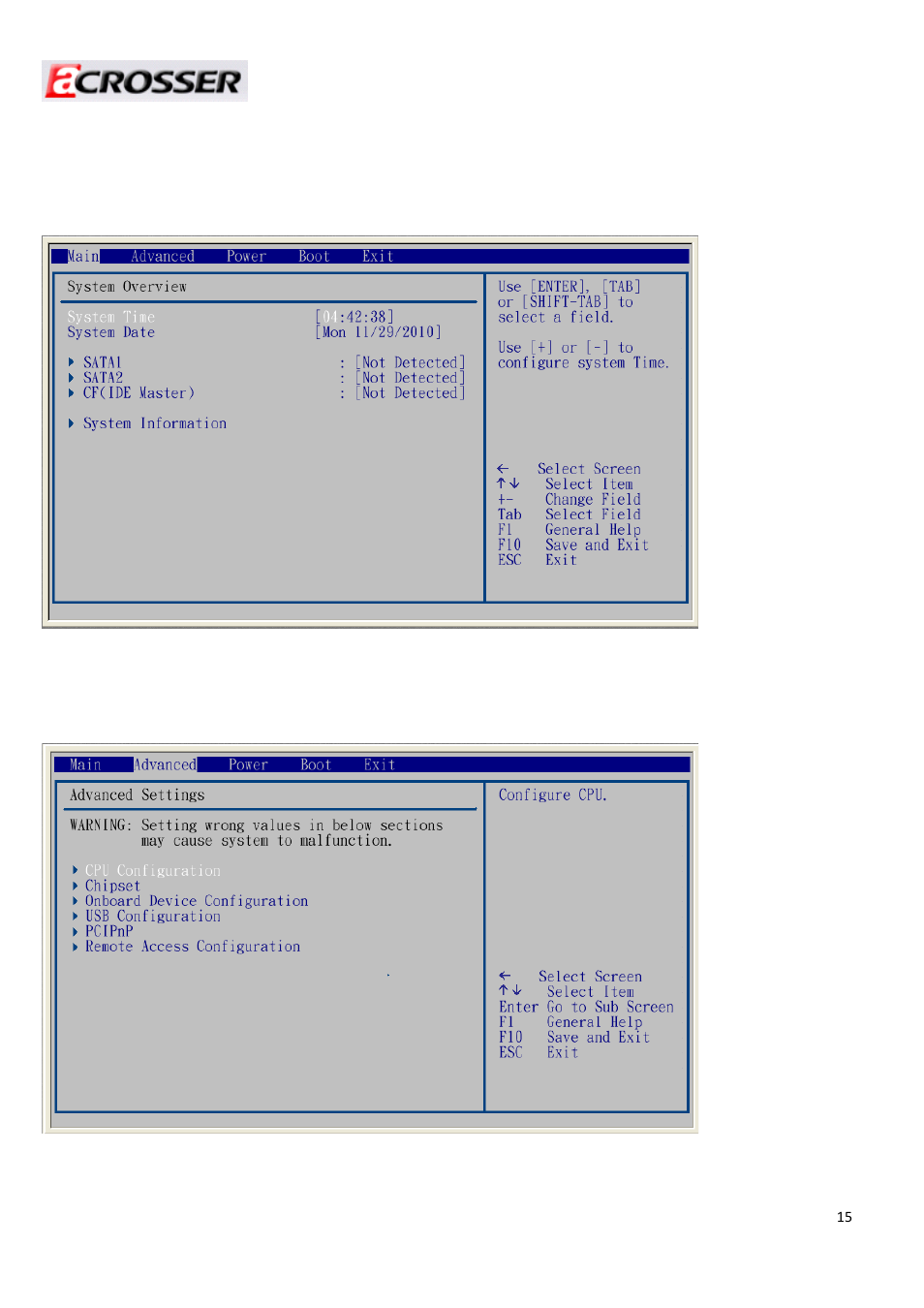 3 bios setting, 1 main (system overview), 2 advanced (advanced settings) | Bios setting | Acrosser AR-R6000 User Manual | Page 15 / 22