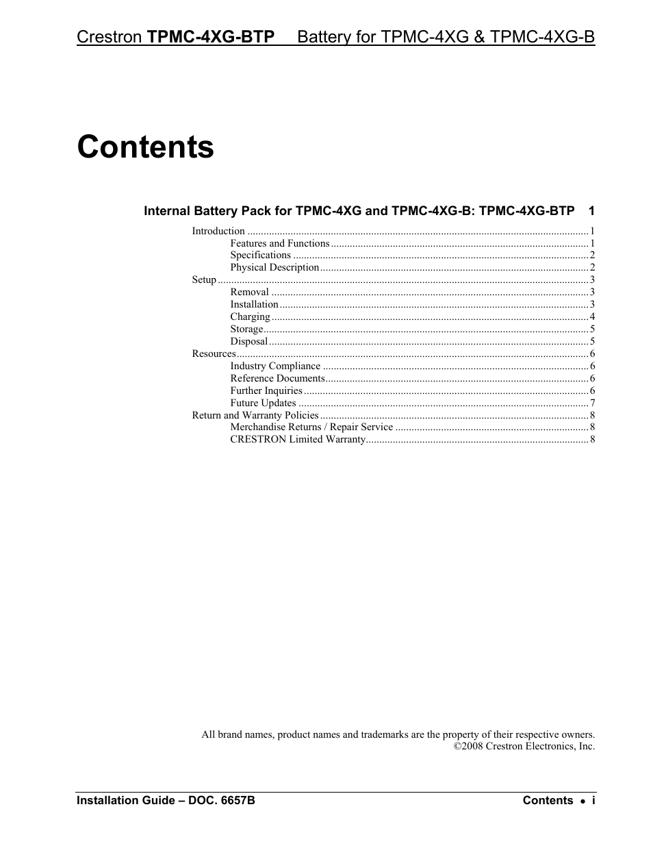 Crestron electronic Internal Battery Pack TPMC-4XG-BTP User Manual | Page 2 / 12