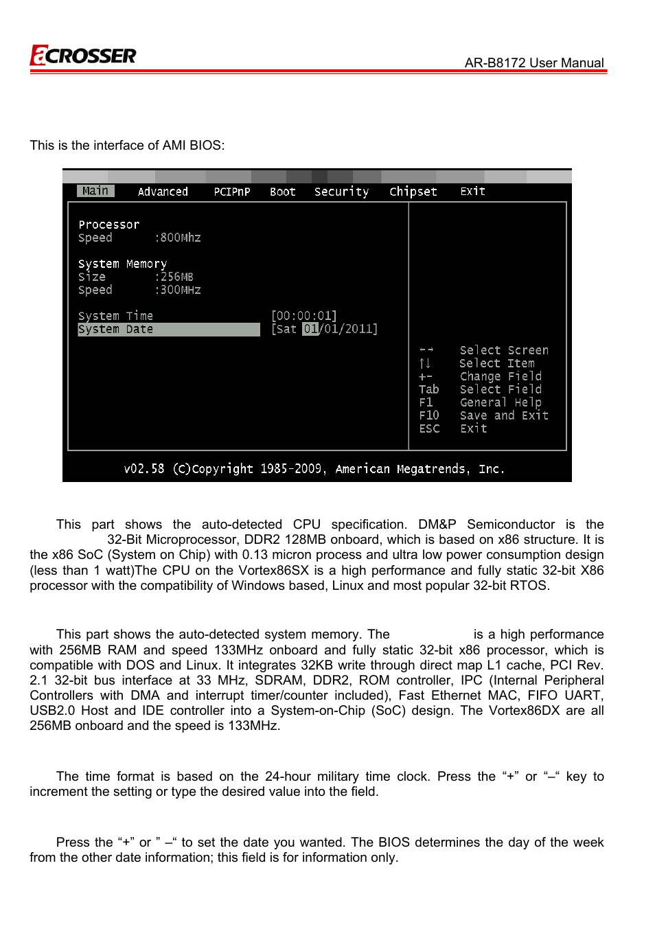 1 main setup, 1 ami bios, 2 processor | 4 system time, 5 system date | Acrosser AR-B8172 User Manual | Page 18 / 36