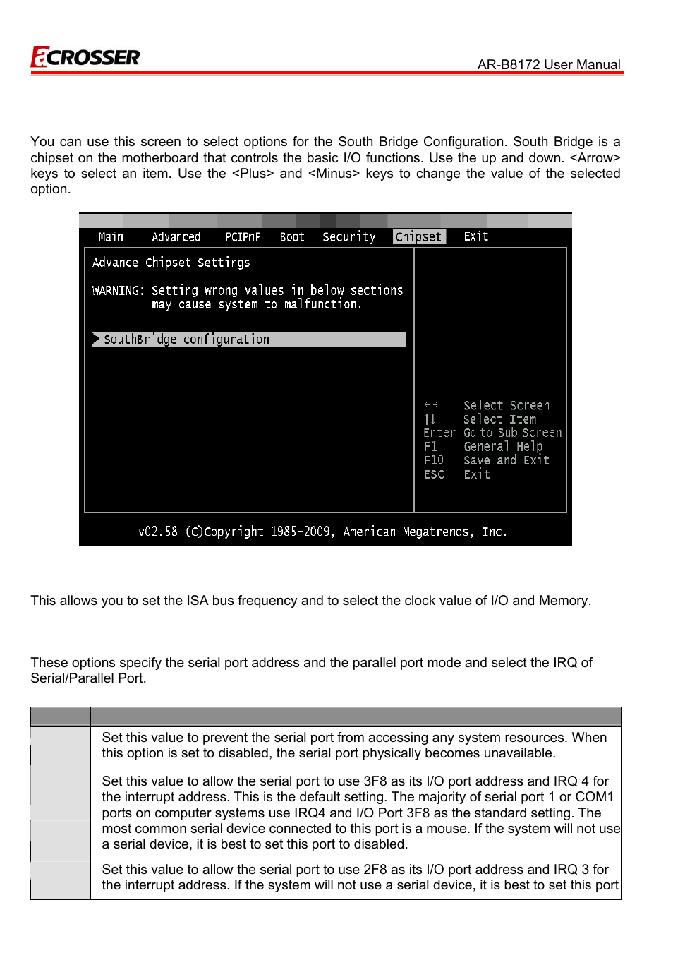 Isa configuration, 6 chipset setup | Acrosser AR-B8172 User Manual | Page 26 / 36