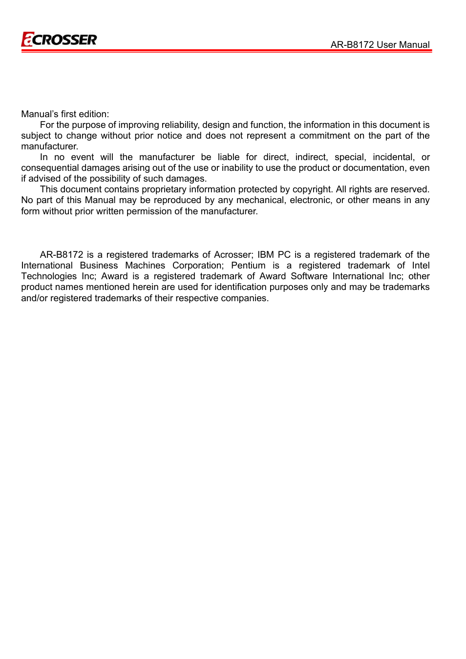 Copyright 2011 | Acrosser AR-B8172 User Manual | Page 3 / 36