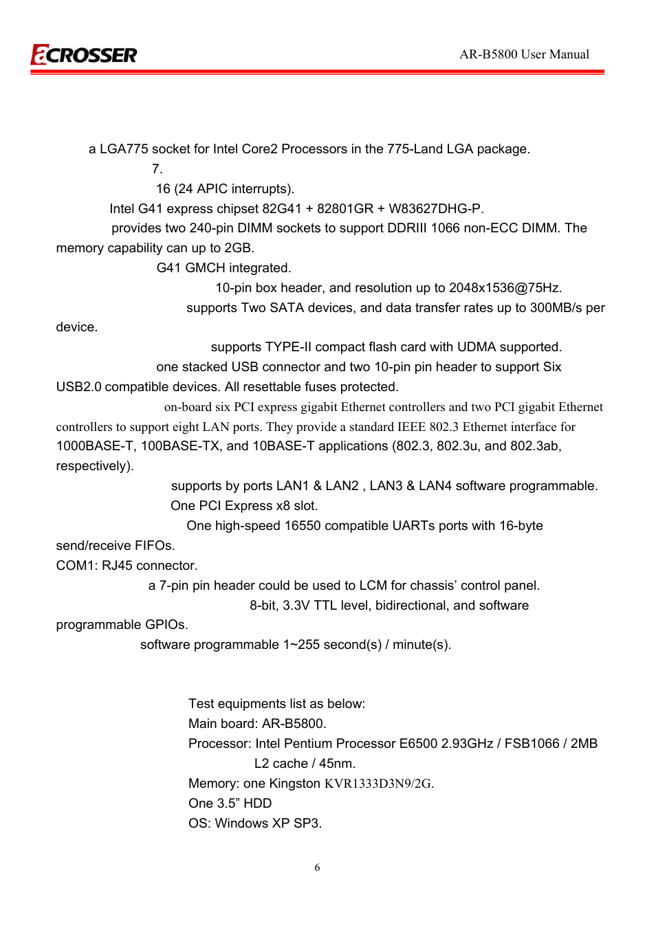 1 specifications, Specifications | Acrosser AR-R5800A User Manual | Page 6 / 40