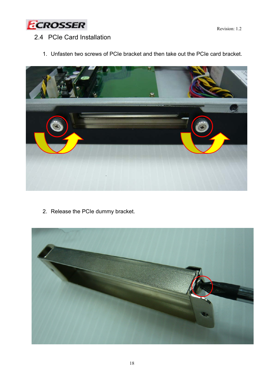 4 pcie card installation, Pcie card installation | Acrosser AR-R5800A User Manual | Page 18 / 58