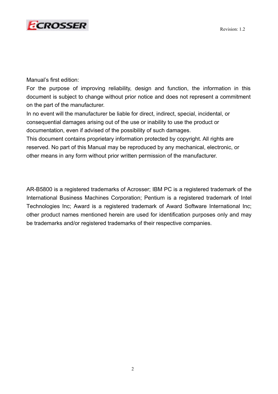 Acrosser AR-R5800A User Manual | Page 2 / 58