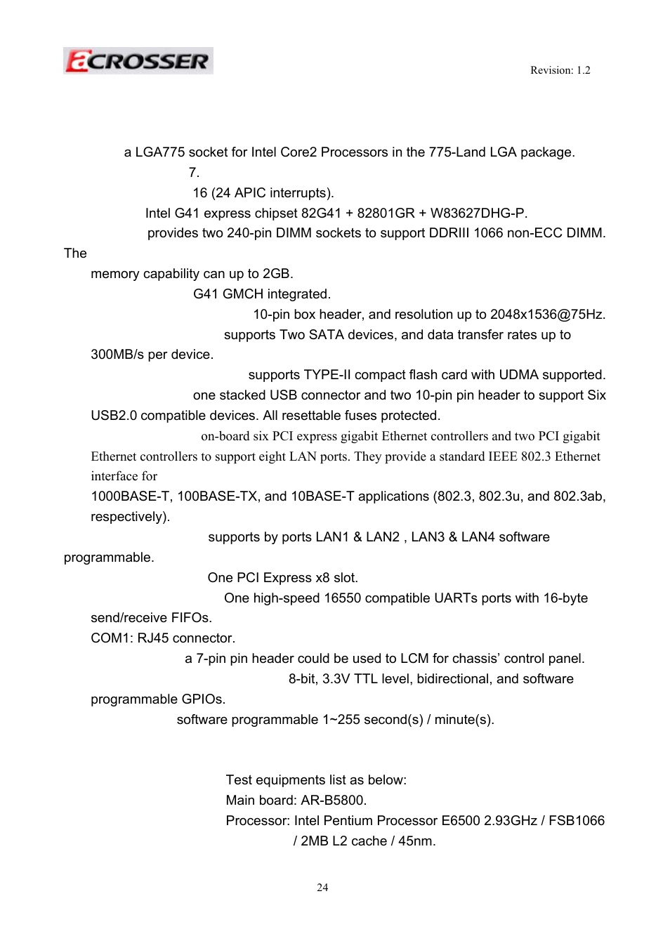 1 specifications, Specifications | Acrosser AR-R5800A User Manual | Page 24 / 58