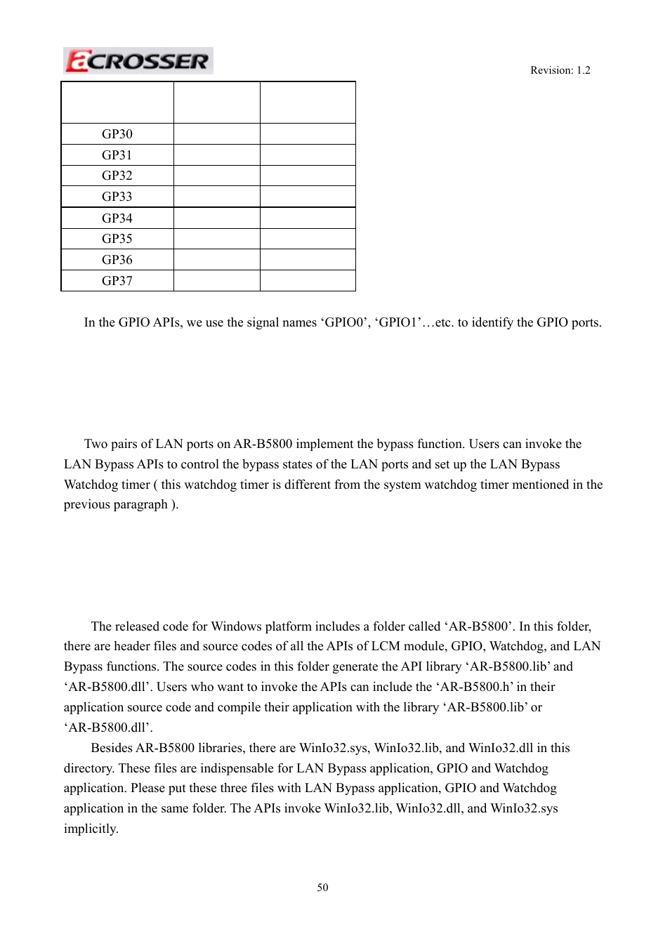 Lan bypass subsystem, Overview, Ar-b5800 library (window platform only) | Acrosser AR-R5800A User Manual | Page 50 / 58