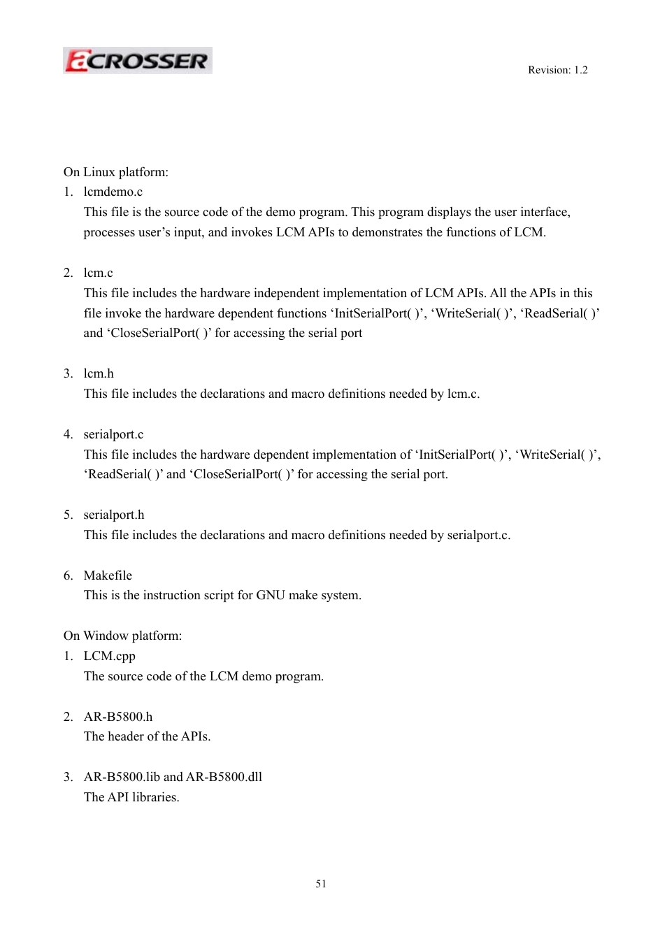 2 file descriptions, Lcd control module, File descriptions | Acrosser AR-R5800A User Manual | Page 51 / 58