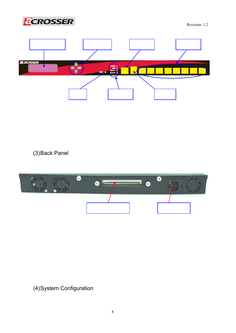 3) back panel, 4) system configuration | Acrosser AR-R5800A User Manual | Page 8 / 58