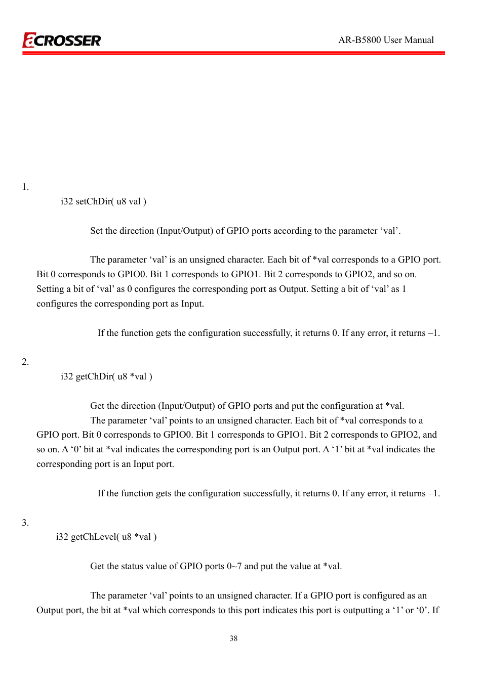 Gpio and watchdog, Gpio | Acrosser AR-R5800 User Manual | Page 38 / 40