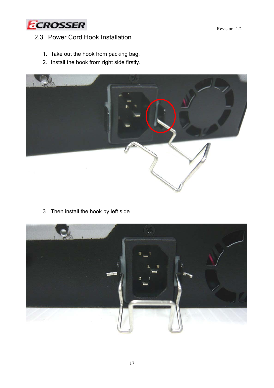 3 power cord hook installation, Power cord hook installation | Acrosser AR-R5800 User Manual | Page 17 / 58