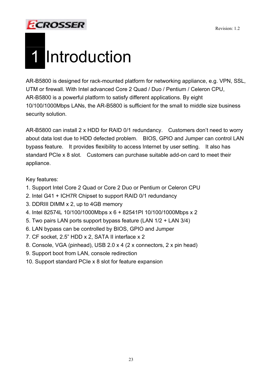 Introduction, 1introduction | Acrosser AR-R5800 User Manual | Page 23 / 58