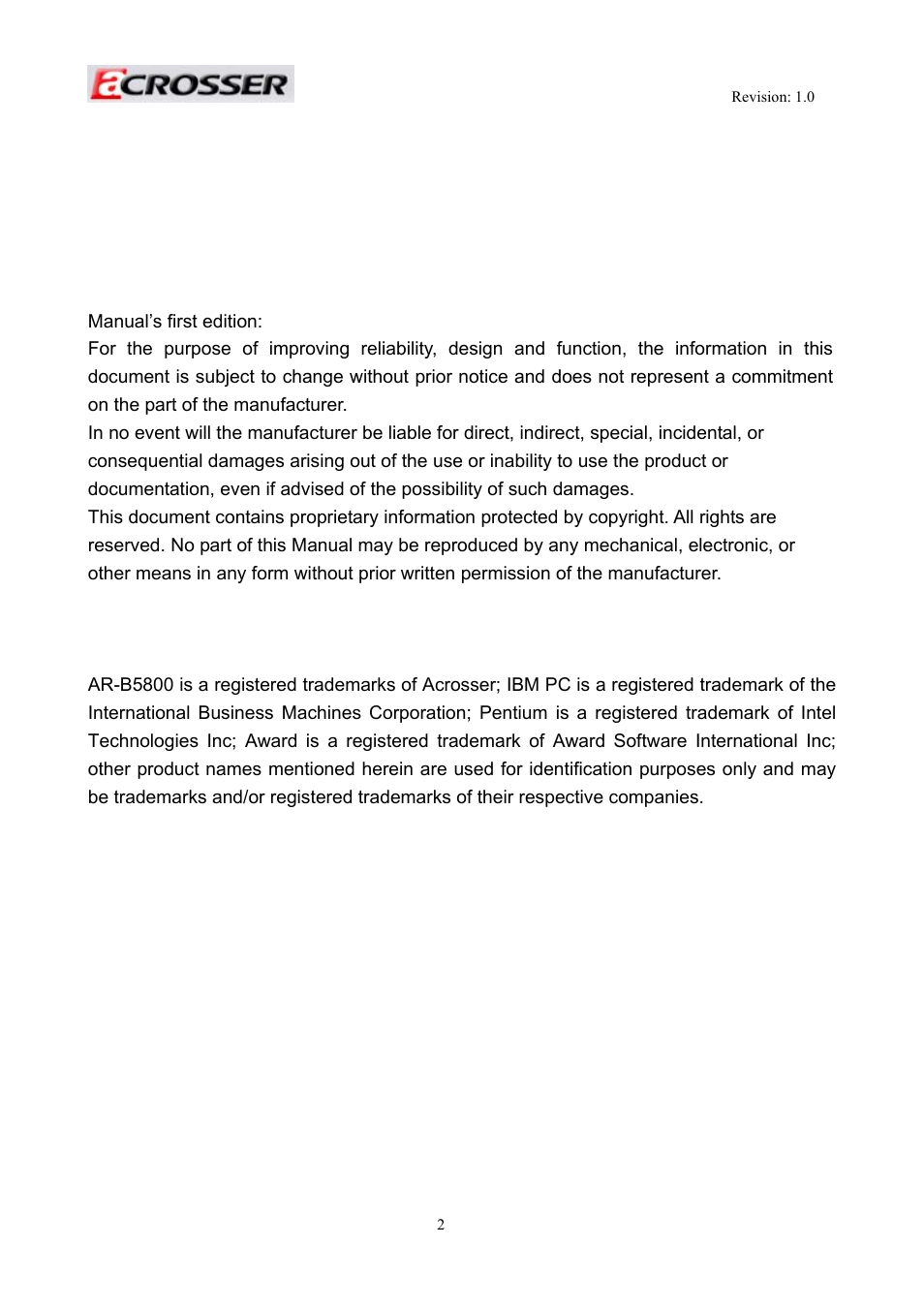 Copyright 2011 | Acrosser AR-R5800 User Manual | Page 2 / 58
