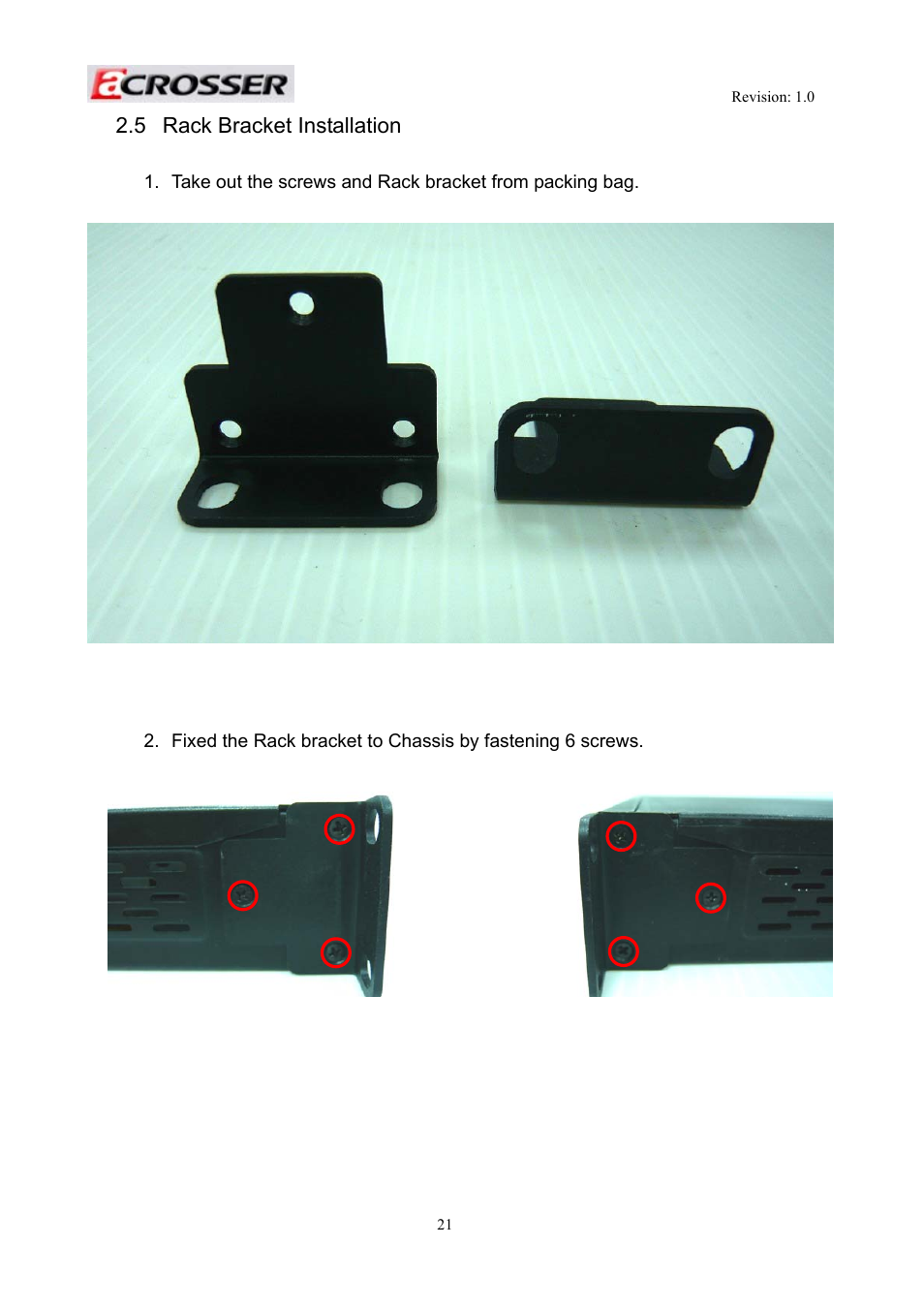 5 rack bracket installation, Rack bracket installation | Acrosser AR-R5800 User Manual | Page 21 / 58