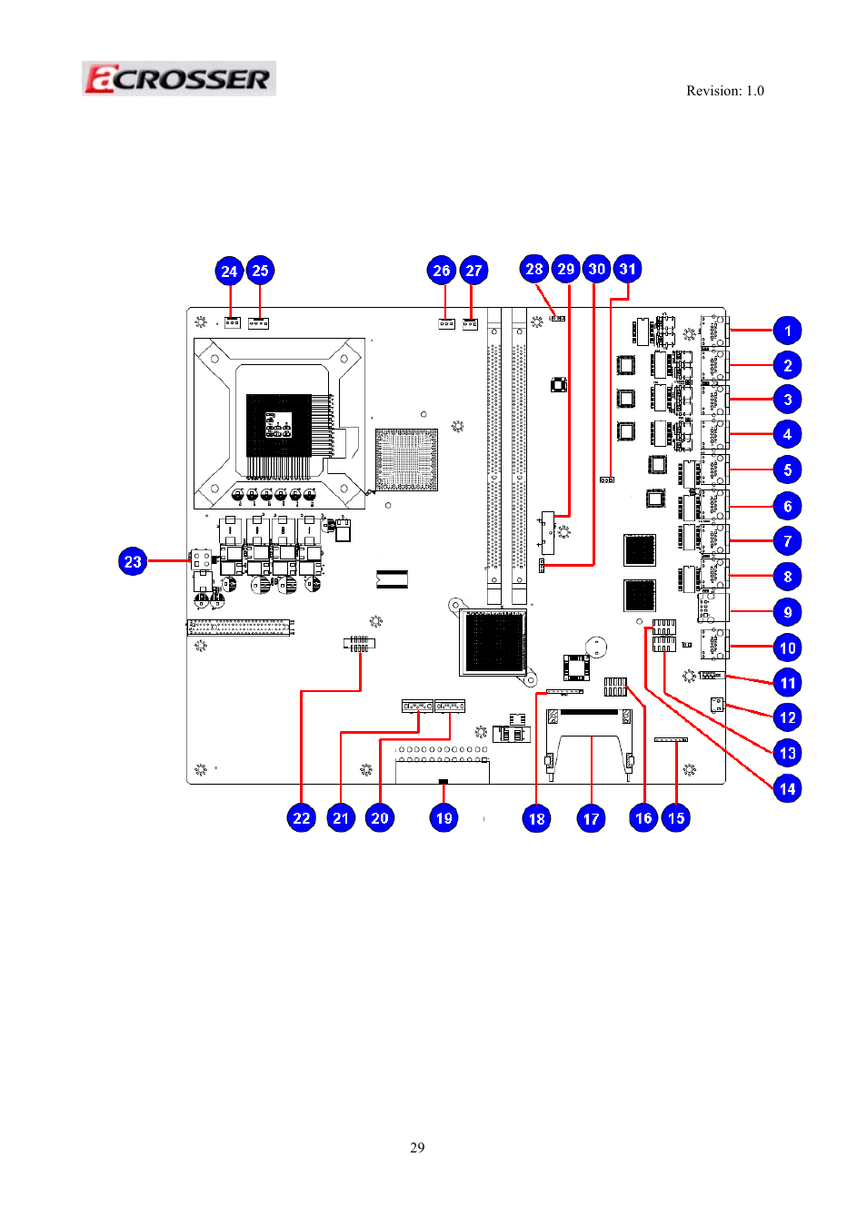 2 connectors and jumper setting, 1 locations (top side) | Acrosser AR-R5800 User Manual | Page 29 / 58