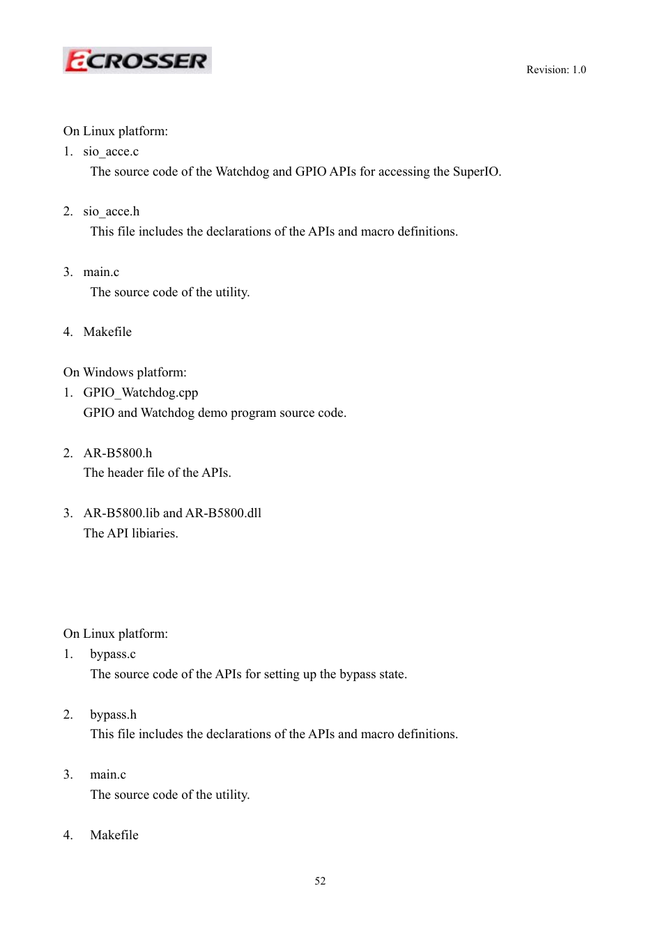 Gpio and watchdog, Lan bypass subsystem | Acrosser AR-R5800 User Manual | Page 52 / 58