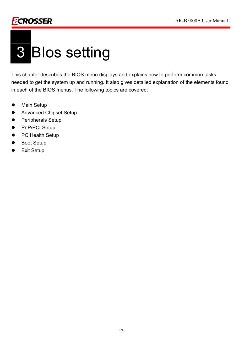 3 bios setting, 3bios setting | Acrosser AR-R5800A User Manual | Page 17 / 40