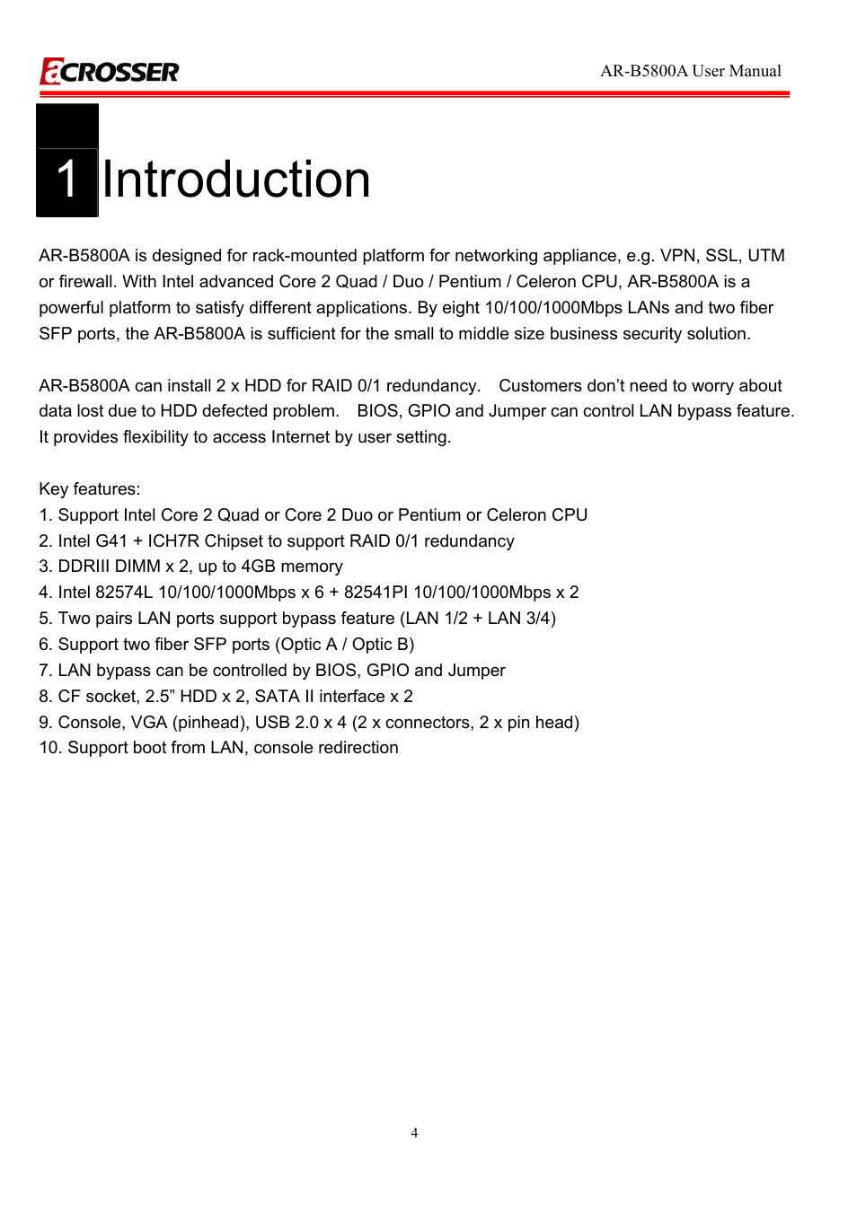 1 introduction, 1introduction | Acrosser AR-R5800A User Manual | Page 4 / 40