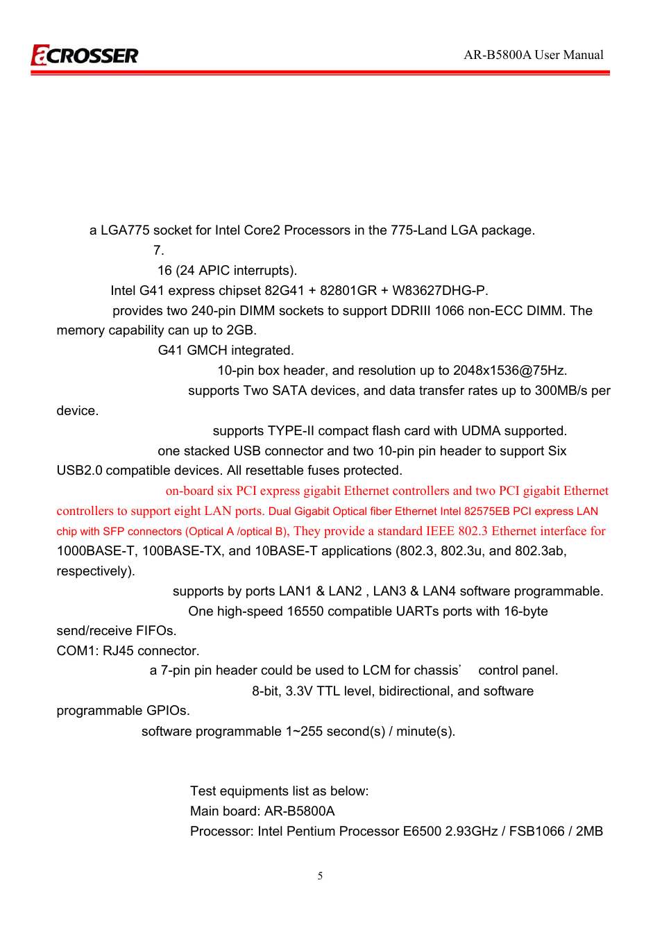 1 specifications, Specifications | Acrosser AR-R5800A User Manual | Page 5 / 40