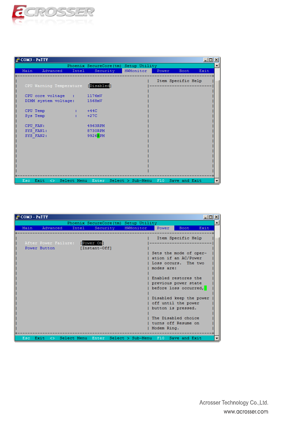 5 hwmonitor, 6 power, Hwmonitor | Power | Acrosser AR-R6006 User Manual | Page 16 / 24