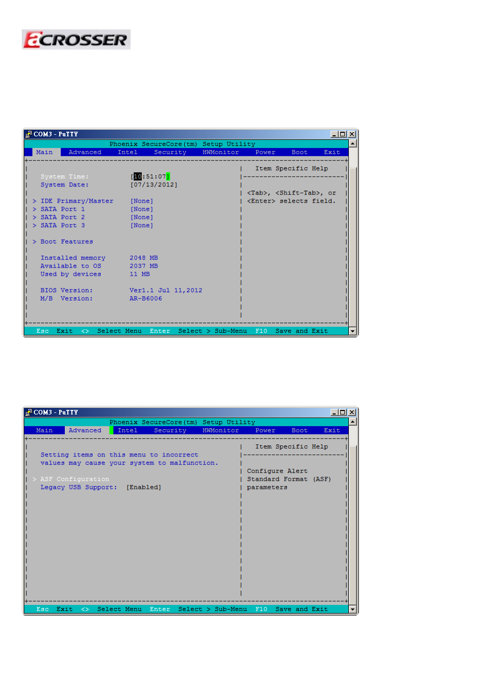 Bios setting, 1 main (system overview), 2 advanced (advanced settings) | Main (system overview), Advanced (advanced settings) | Acrosser AR-R6006 User Manual | Page 14 / 24