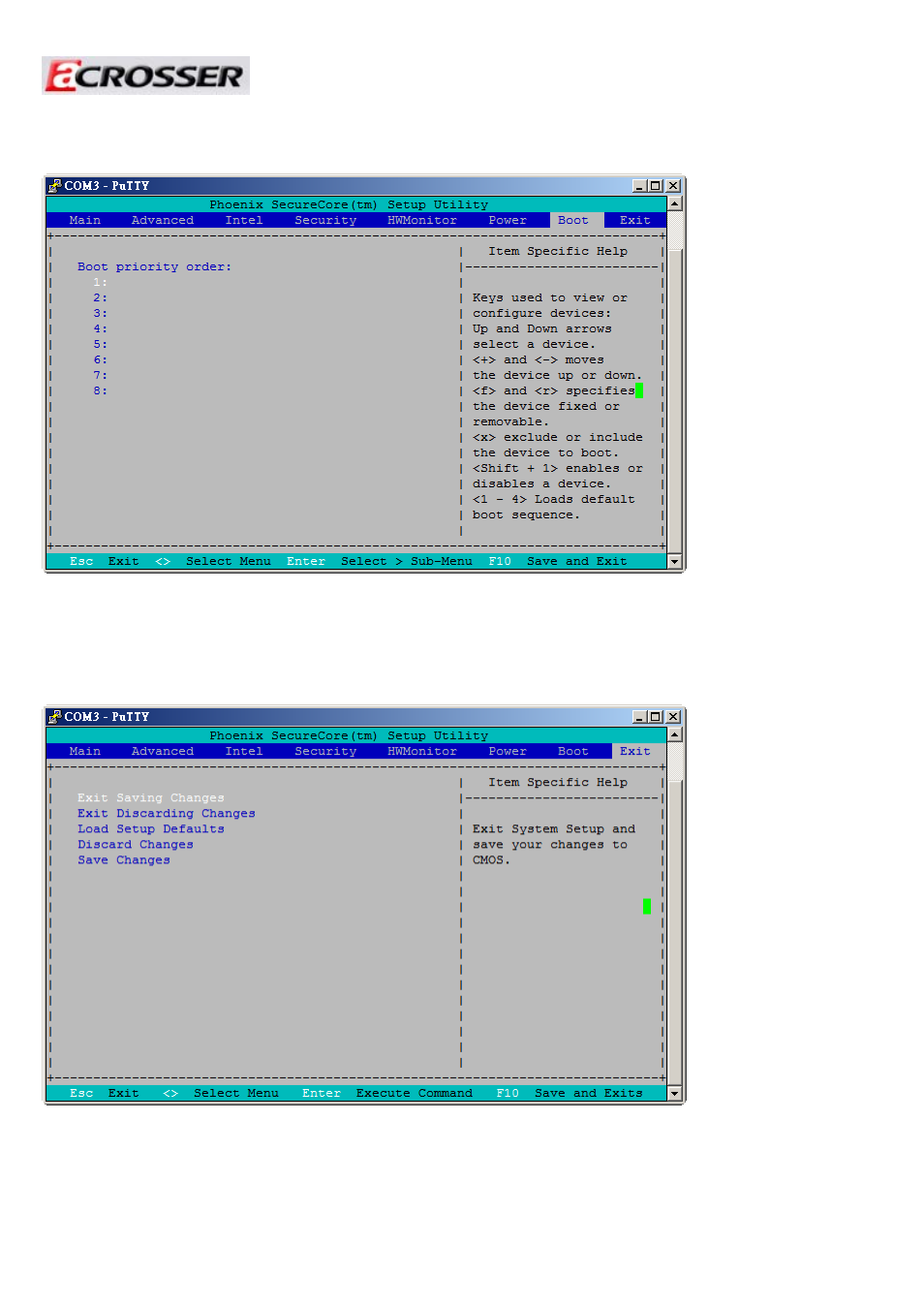 7 boot(boot setting), 8 exit, Boot(boot setting) | Exit | Acrosser AR-R6006 User Manual | Page 17 / 24