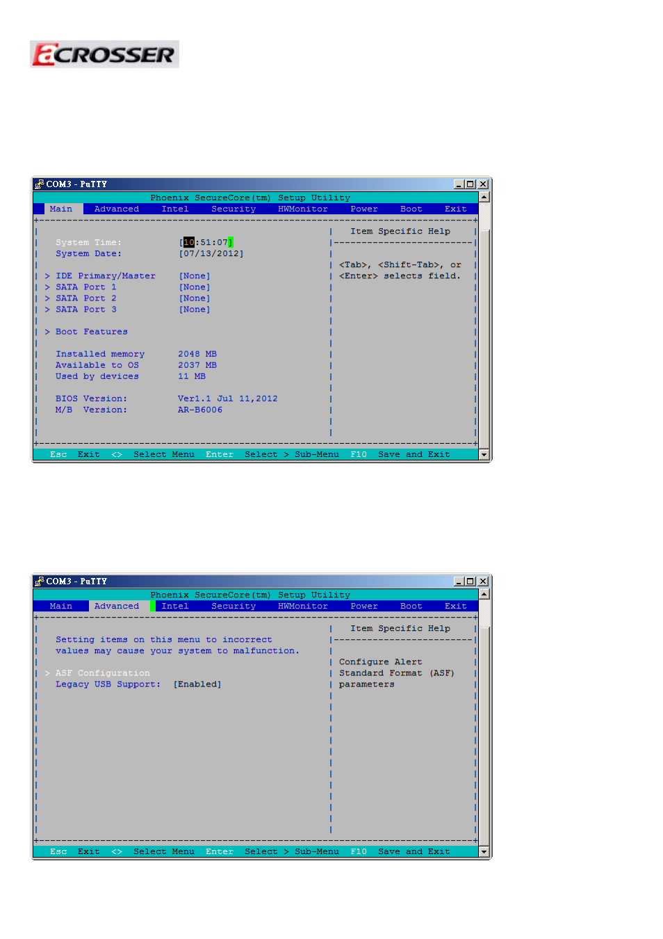 Bios setting, Main (system overview), Advanced (advanced settings) | Acrosser AR-R6006 User Manual | Page 25 / 35
