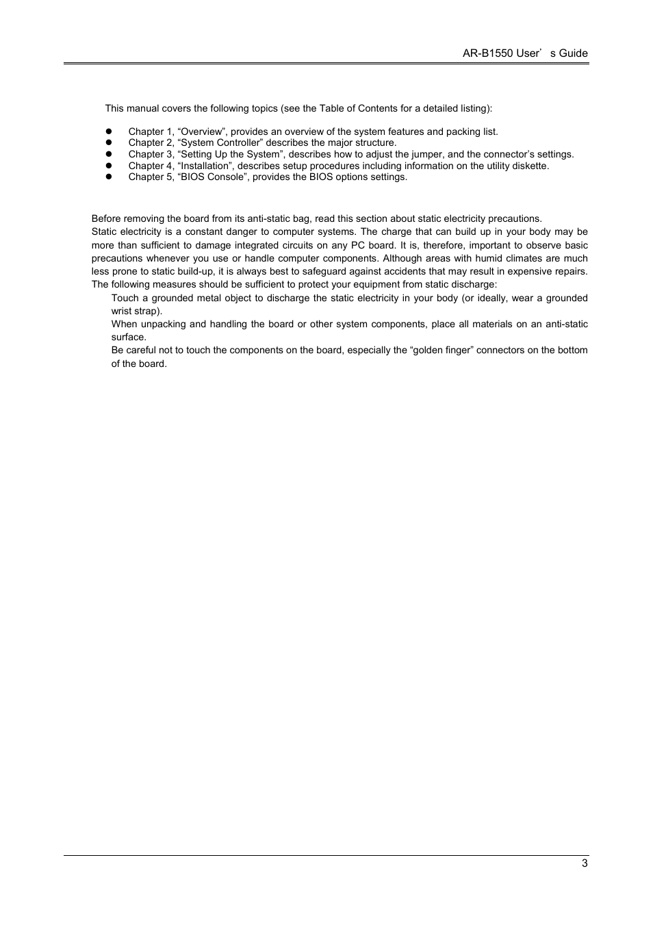 6 organization, 7 static electricity precautions | Acrosser AR-B1551 User Manual | Page 5 / 34