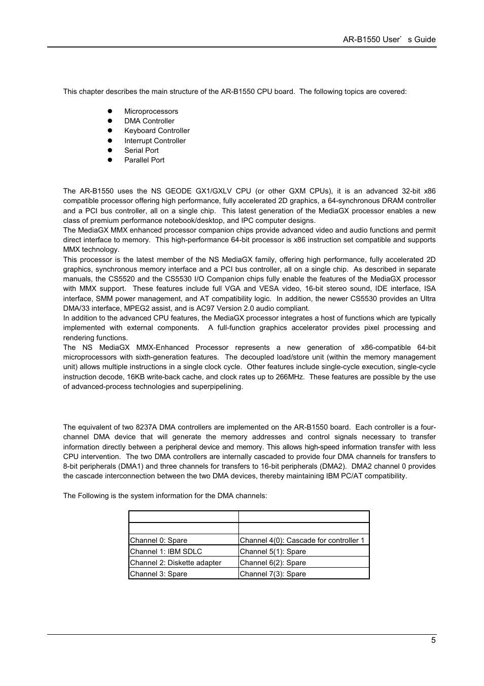 System controller, 1 microprocessor, 2 dma controller | Acrosser AR-B1551 User Manual | Page 7 / 34