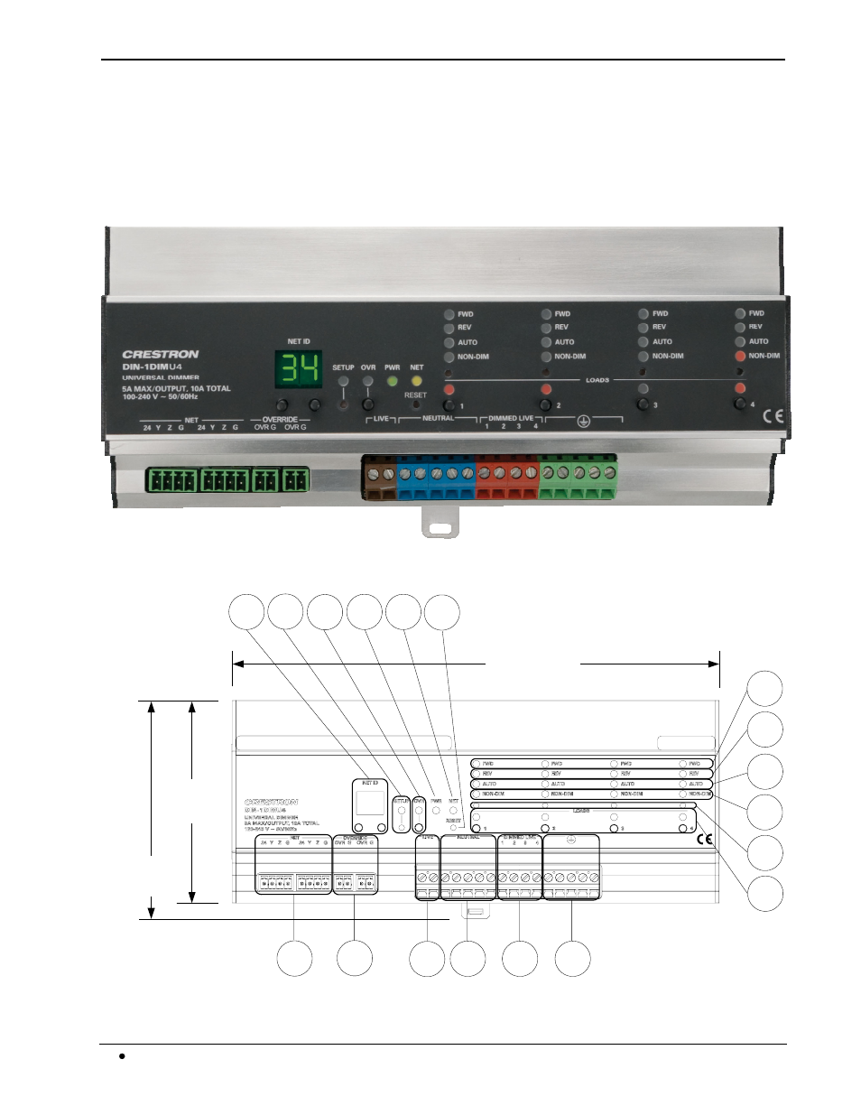 Physical description, Din rail universal dimmer crestron din-1dimu4 | Crestron electronic DIN Rail Universal Dimmer DIN-1DIMU4 User Manual | Page 10 / 36