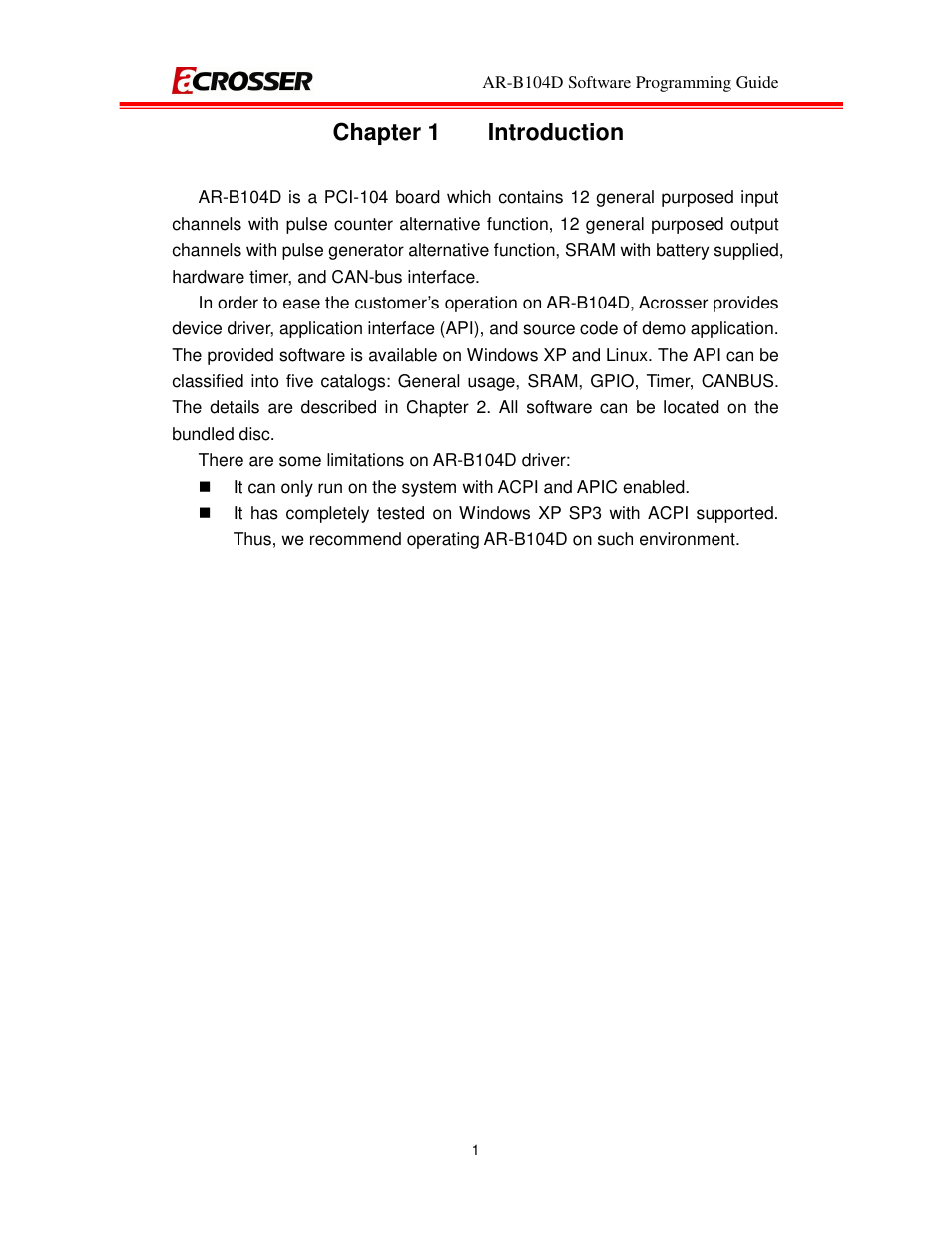 Chapter 1 introduction | Acrosser AR-B104D User Manual | Page 5 / 27