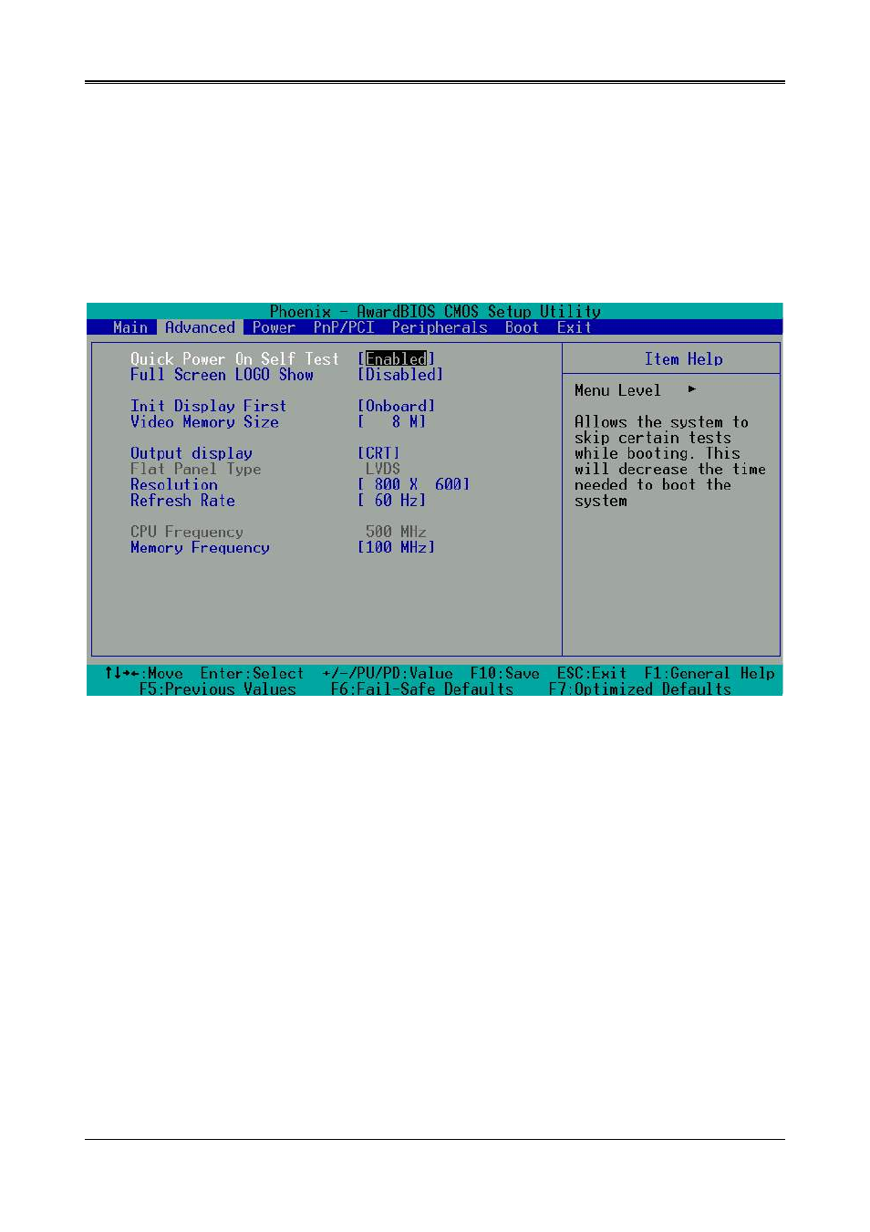 Hard disk setup, 2 advanced, Quick power on self test | Full screen logo show [disable, Init display first [onboard, Video memory size [8m, Output display [crt, Flat panel type [auto | Acrosser AR-B1631 User Manual | Page 13 / 26